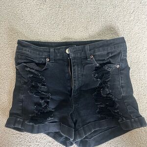 American Eagle Outfitters Black Jean Shorts Distressed High-Waisted
